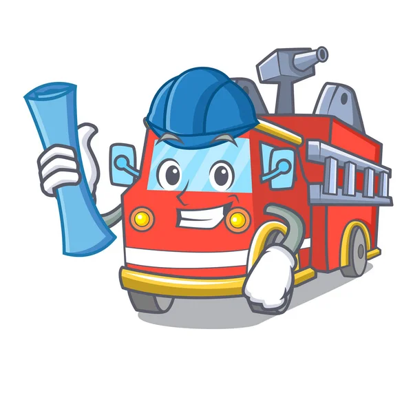 Architekt fire truck znakové karikatury — Stockový vektor