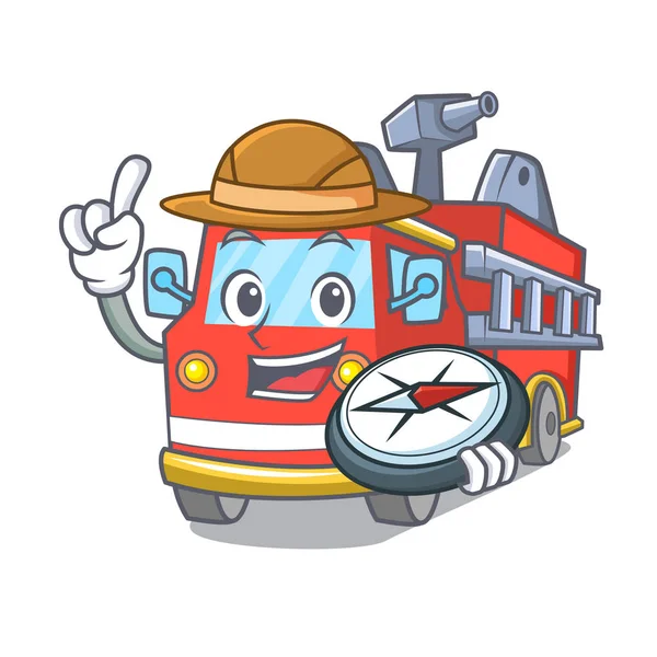 Explorer požární vůz kreslený maskot — Stockový vektor