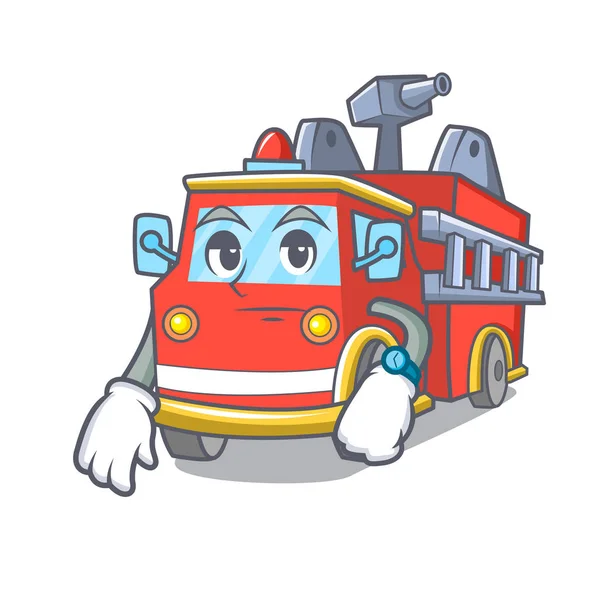 Bekleyen yangın kamyon maskot çizgi film — Stok Vektör