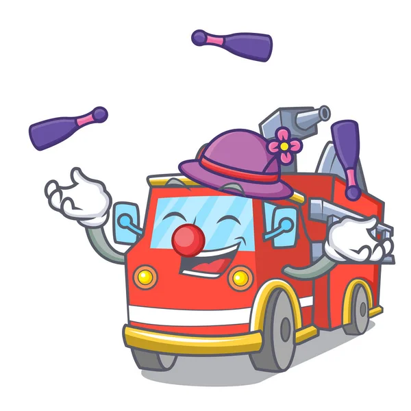 Jonglieren Feuerwehrauto Maskottchen Cartoon — Stockvektor