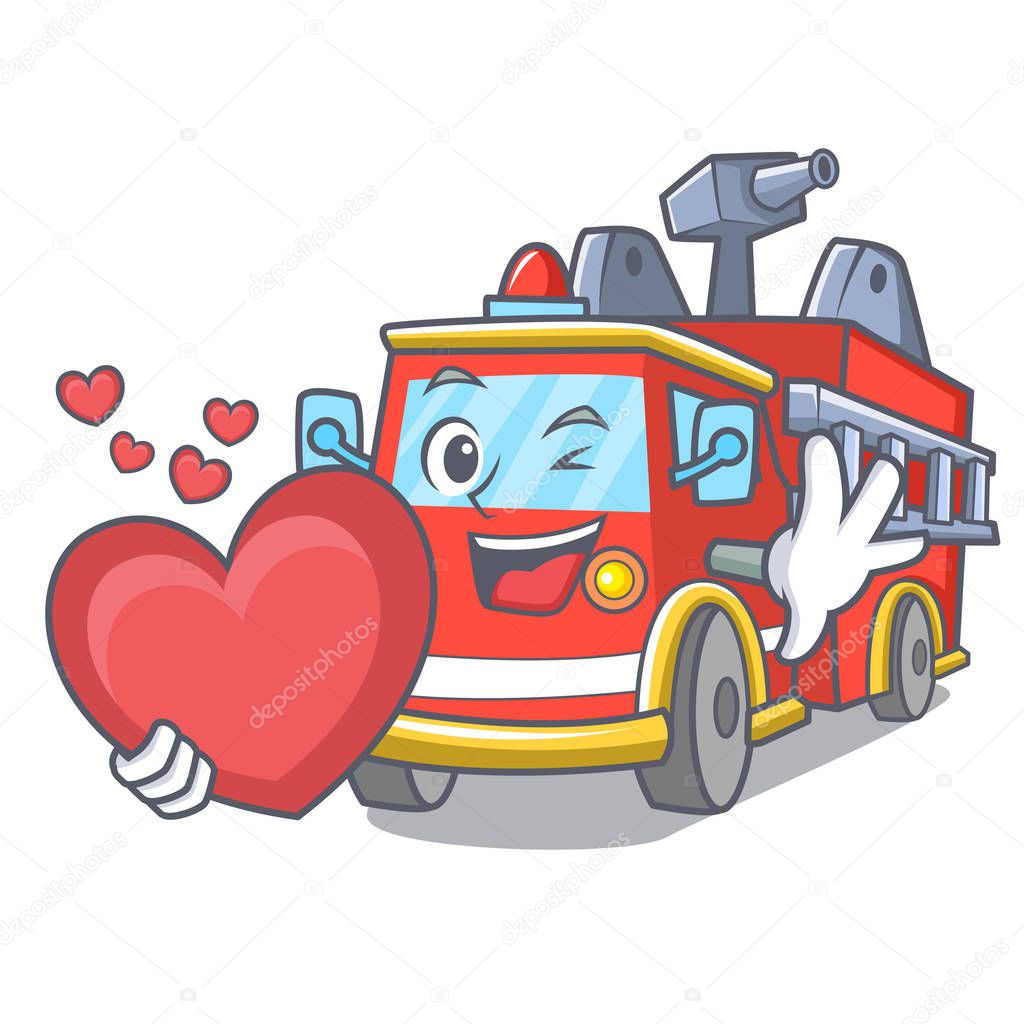 With heart fire truck mascot cartoon