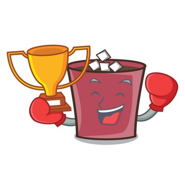 Boks şampiyonu sıcak çikolata maskot karikatür vektör çizim