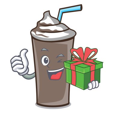 Hediye buz çikolata maskot karikatür vektör çizim ile