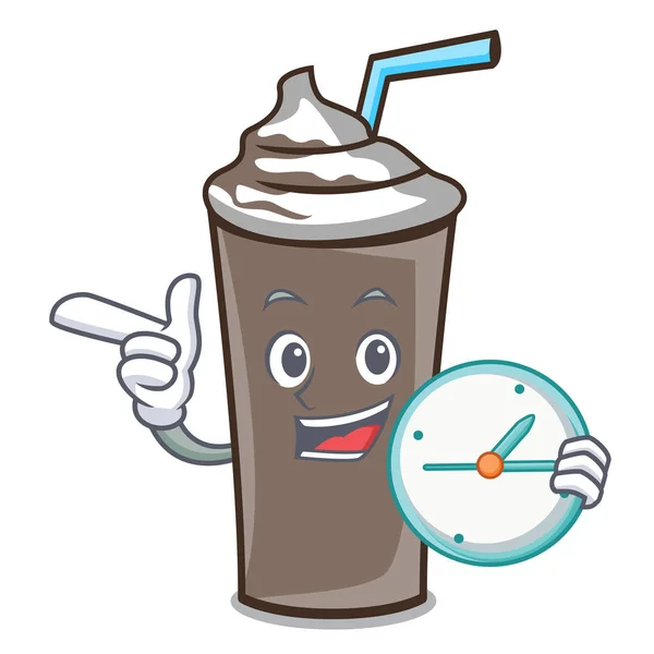 Avec Horloge Chocolat Glacé Personnage Dessin Animé Vecteur Illustration — Image vectorielle
