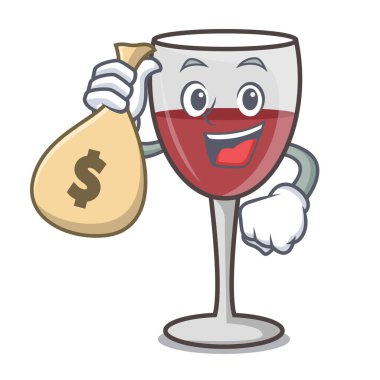 Para çantası şarap karakter karikatür tarzı ile