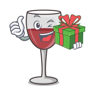Hediye şarap maskot karikatür tarzı ile