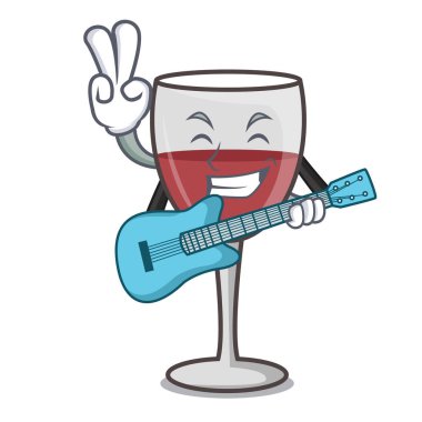 Gitar şarap maskot karikatür tarzı ile