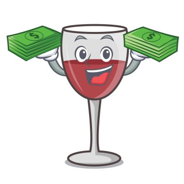 Para çantası şarap maskot karikatür tarzı ile