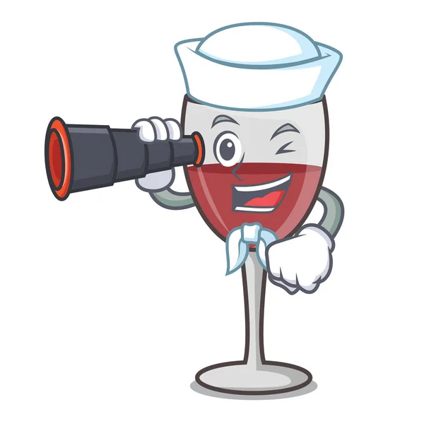 Marinheiro com binocular vinho mascote estilo cartoon —  Vetores de Stock