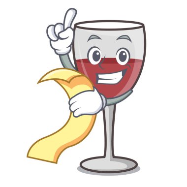 Menü şarap maskot karikatür tarzı ile