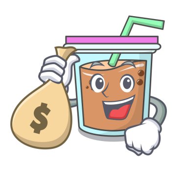 Para çantası kabarcık çay karakter karikatür ile