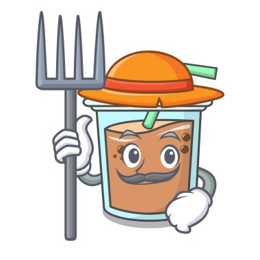 Çiftçi kabarcık çay karakter karikatür