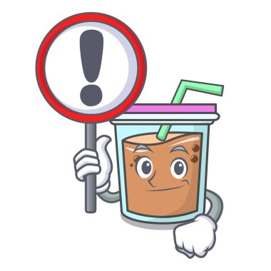 İşareti kabarcık çay karakter karikatür ile