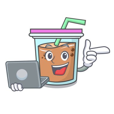 Dizüstü kabarcık çay karakter karikatür ile