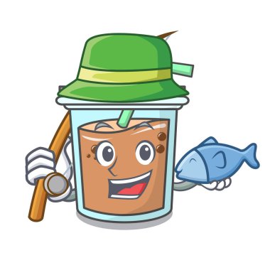 Balık tutma kabarcık çay maskot çizgi film