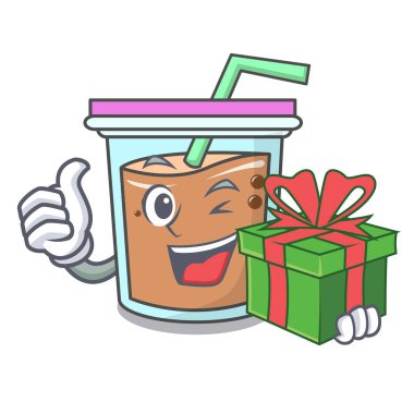 Hediye kabarcık çay maskot karikatür ile