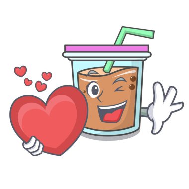 Kalp balon çay maskot karikatür ile