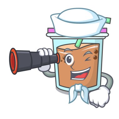 Denizci dürbün kabarcık çay maskot karikatür ile