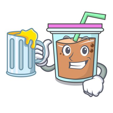 Suyu kabarcık çay maskot karikatür ile