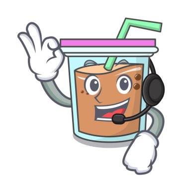 Kulaklık kabarcık çay maskot karikatür ile