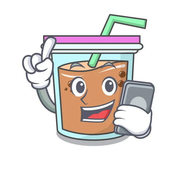 Mit Telefon Bubble Tea Charakter Cartoon — Stockvektor
