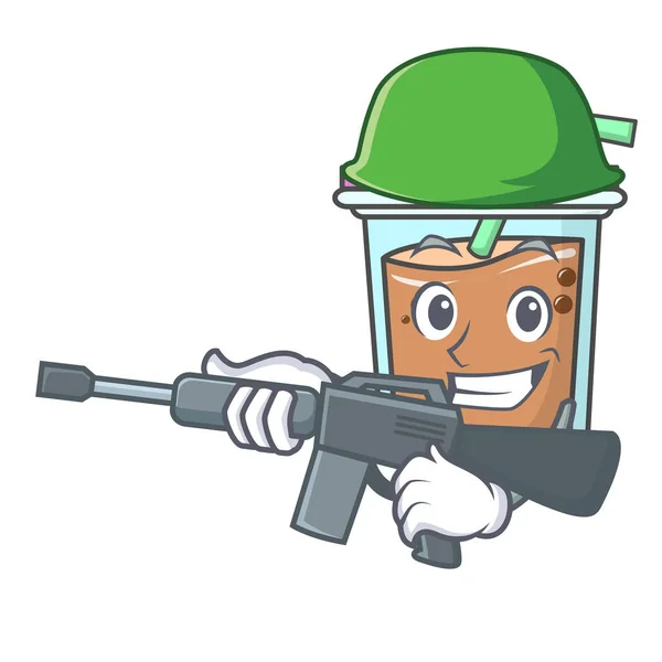 Army bubble tea character cartoon — Stock Vector