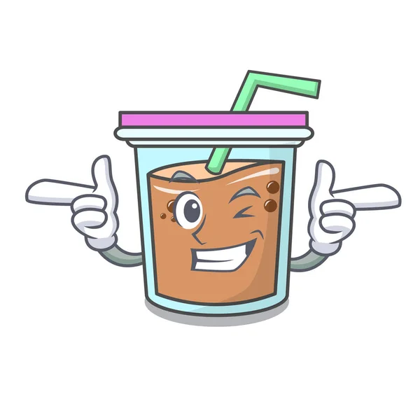 Wink bubble tea character cartoon — Stock Vector