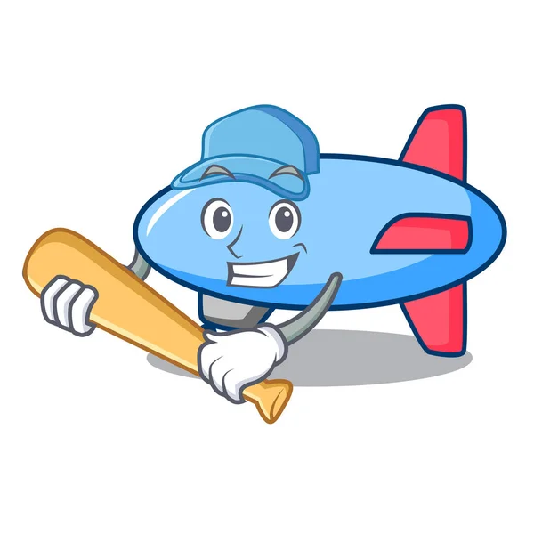 Jogando Baseball Zeppelin Personagem Desenho Animado Estilo Vetor Ilustração — Vetor de Stock