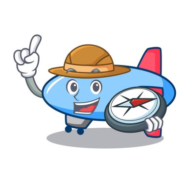 Explorer zeppelin maskot karikatür tarzı vektör çizim