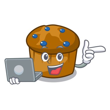 Dizüstü mufin yaban mersini karakter karikatür ile