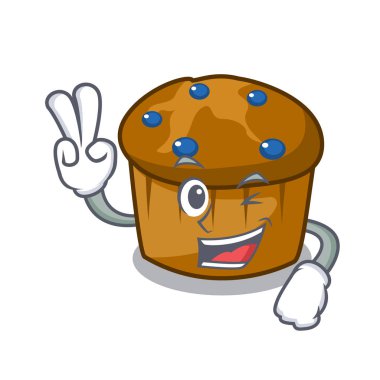 İki parmak mufin yaban mersini karakter karikatür