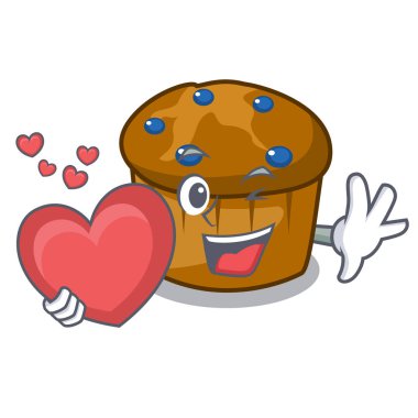 Kalp mufin yaban mersini maskot karikatür ile