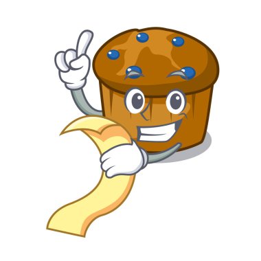 Menü mufin yaban mersini maskot karikatür ile