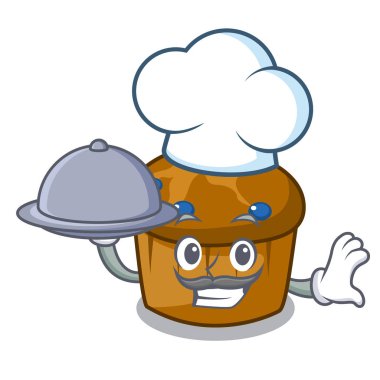 Şef gıda mufin yaban mersini maskot karikatür ile