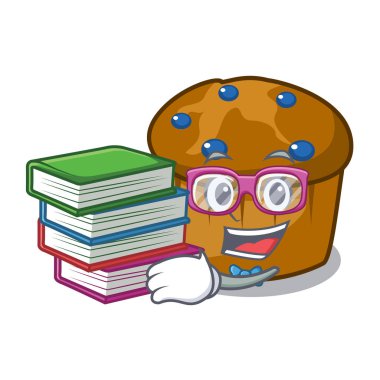 Öğrenci kitap mufin yaban mersini maskot karikatür ile