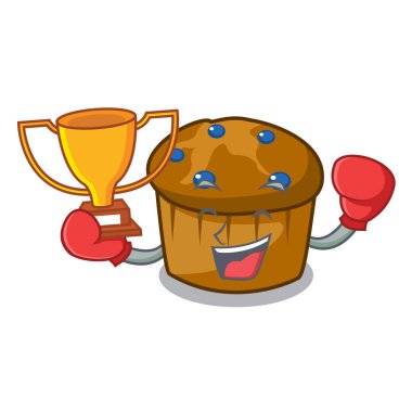 Boks şampiyonu mufin yaban mersini maskot çizgi film