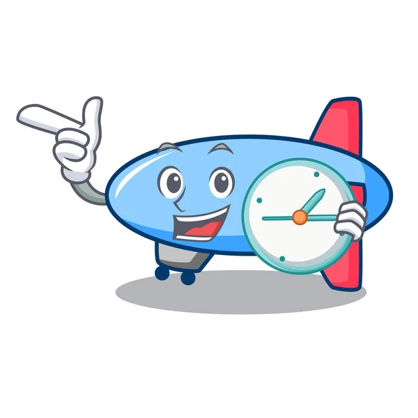 Saat zeppelin karakter karikatür tarzı ile — Stok Vektör
