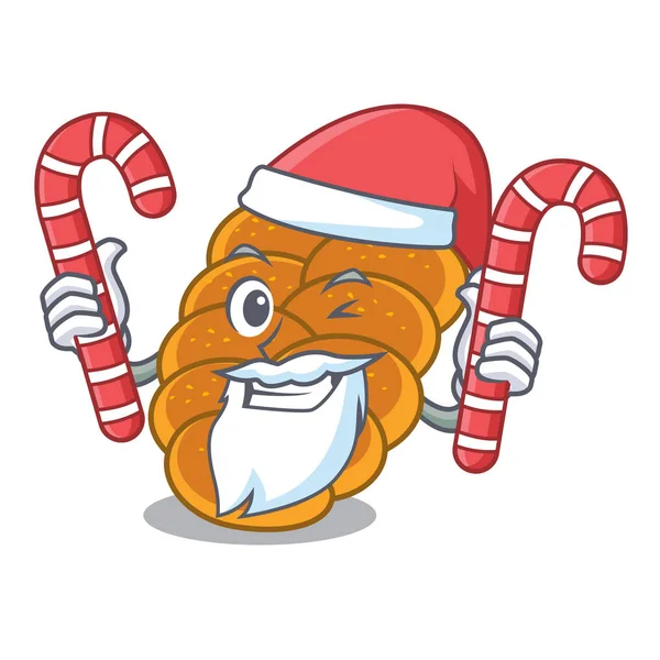 Papá Noel con caramelo jalá mascota estilo de dibujos animados — Vector de stock