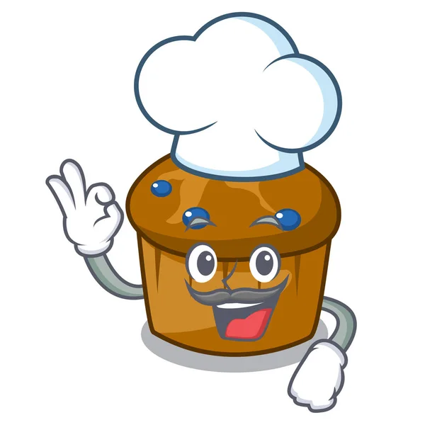 Chef-kok mufin blueberry karakter cartoon — Stockvector
