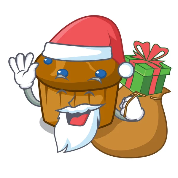 Santa com presente mufin blueberry mascote cartoon — Vetor de Stock