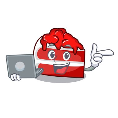 Dizüstü kırmızı kadife karakter karikatür vektör çizim ile