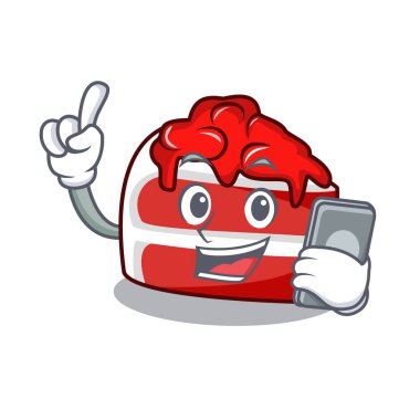 Telefon kırmızı kadife karakter karikatür vektör çizim ile