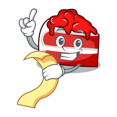 Menü kırmızı kadife maskot karikatür vektör çizim ile