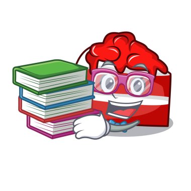 Öğrenci kitap kırmızı kadife maskot karikatür vektör çizim ile