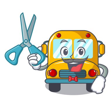 Okul otobüsü karakter karikatür vektör çizim berber