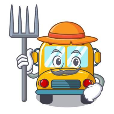 Çiftçi okul otobüsü karakter karikatür vektör çizim