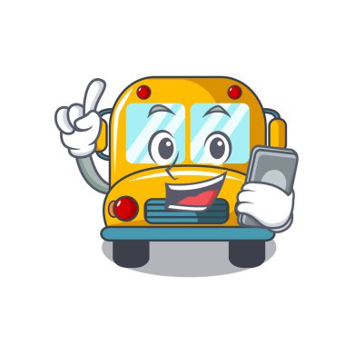 Telefon okul otobüsü karakter karikatür vektör çizim ile