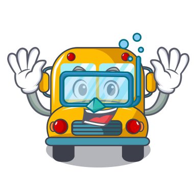 Dalış Okulu otobüs karakter karikatür vektör çizim