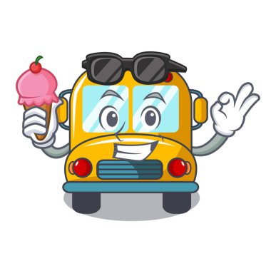 Dondurma okul otobüsü karakter karikatür vektör çizim ile