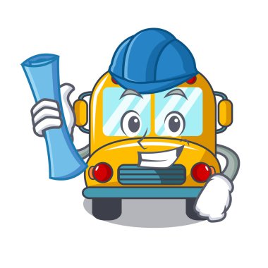 Mimar okul otobüsü karakter karikatür vektör çizim